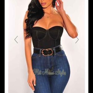 Black Faux Suede Bustier Padded Crop Top